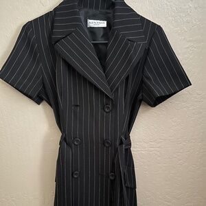 Vintage Stripe Waist Belted Blazer
